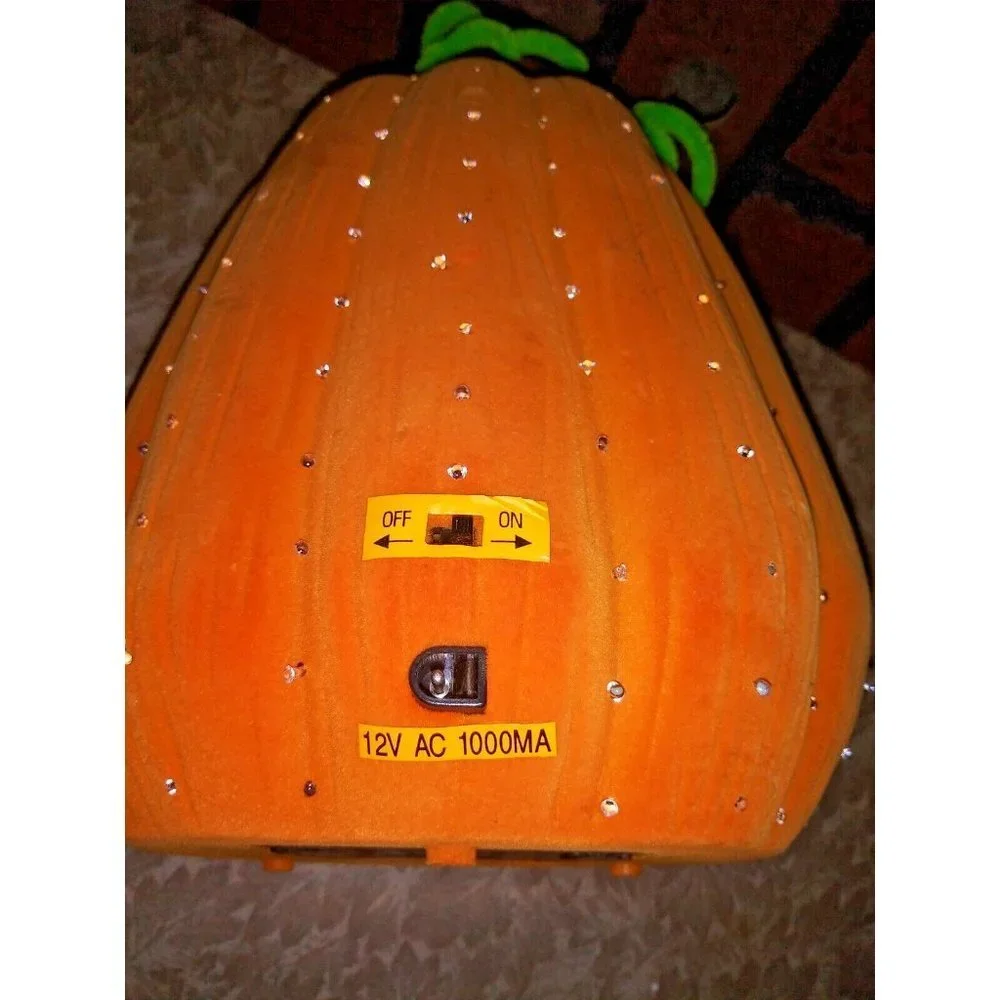 Vintage Halloween Jack o Lantern Pumpkin Oval embellished suede-like NO LIGHTS - Picture 8 of 8